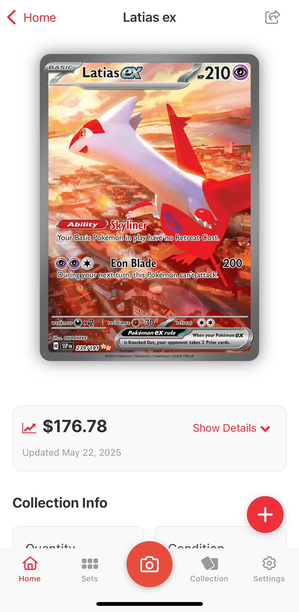 TCG Stacked App Card Detail Screen
